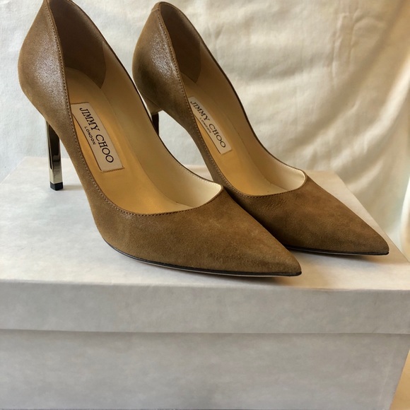 NWT Jimmy Choo calf leather metallic heels